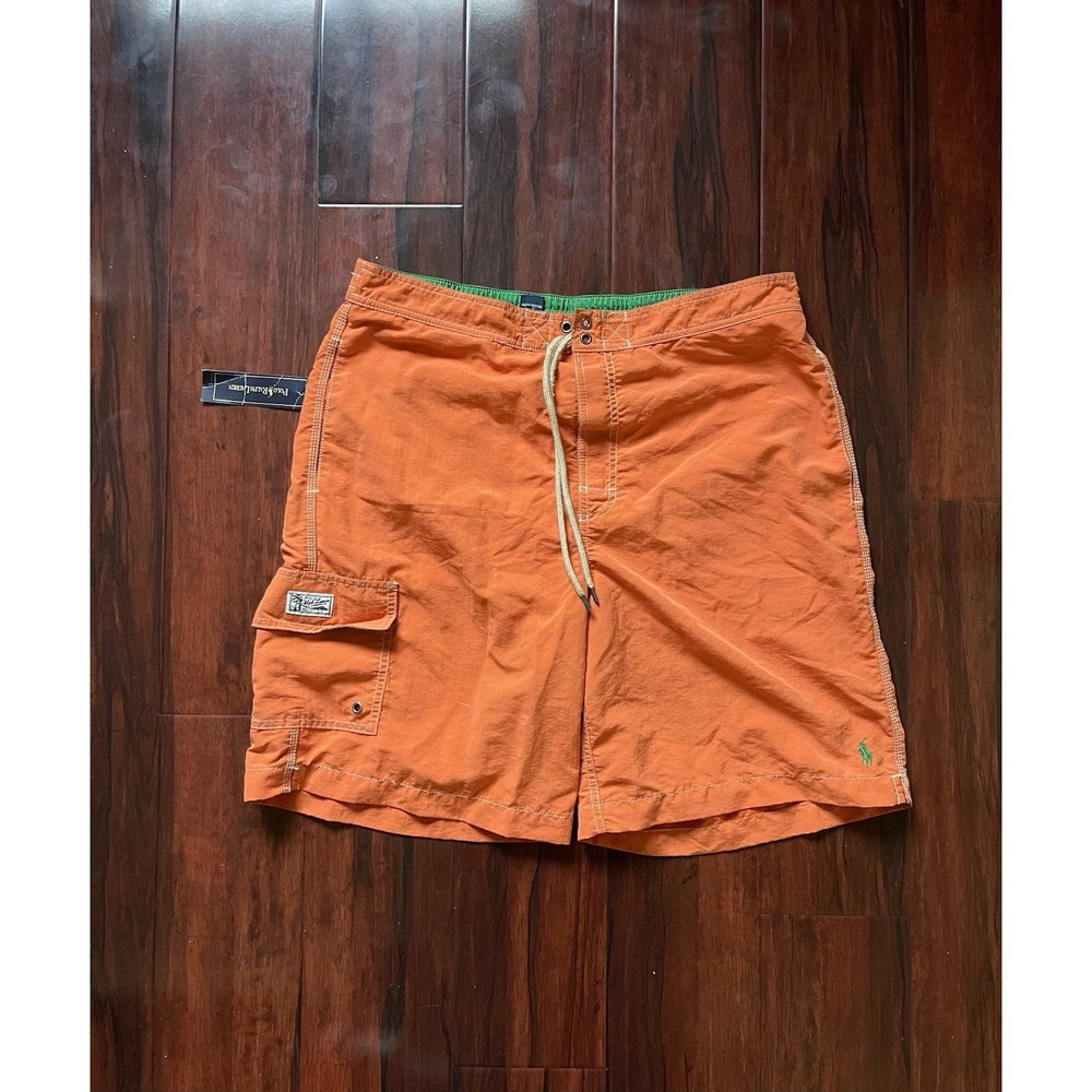Polo Ralph Lauren Nylon Swim Trunks Orange Green 418887 Men's SZ 34W x 9L BNWOT